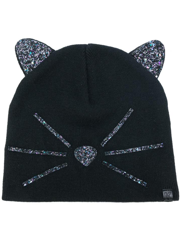 Karl Lagerfeld Choupette Glitter Beanie - Black