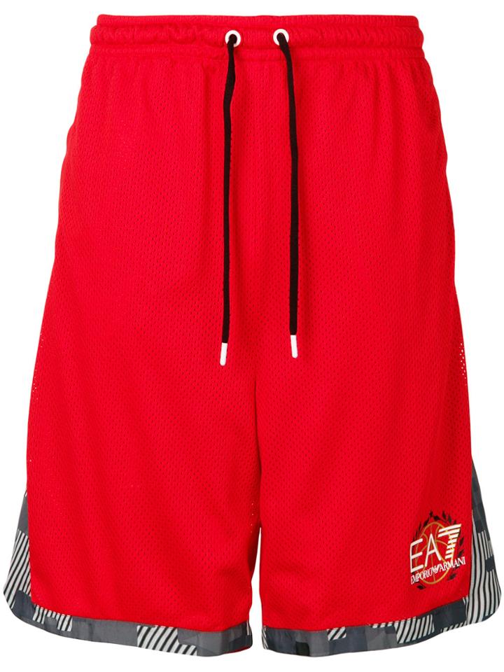 Ea7 Emporio Armani Logo Print Knee Length Track Shorts - Red
