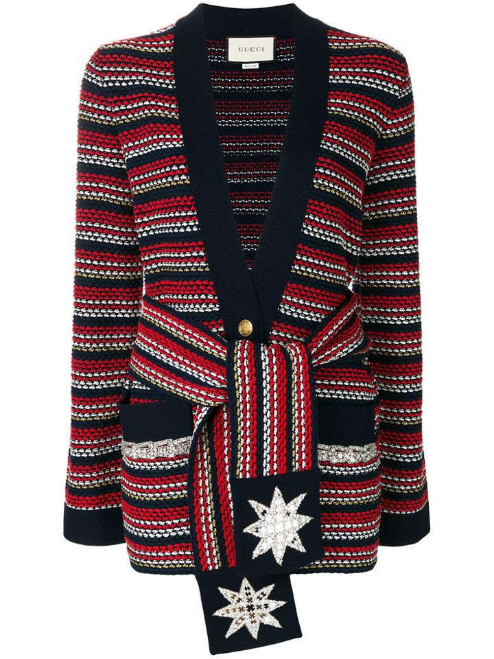 Gucci Stripe Bouclé Belted Jacket - Blue