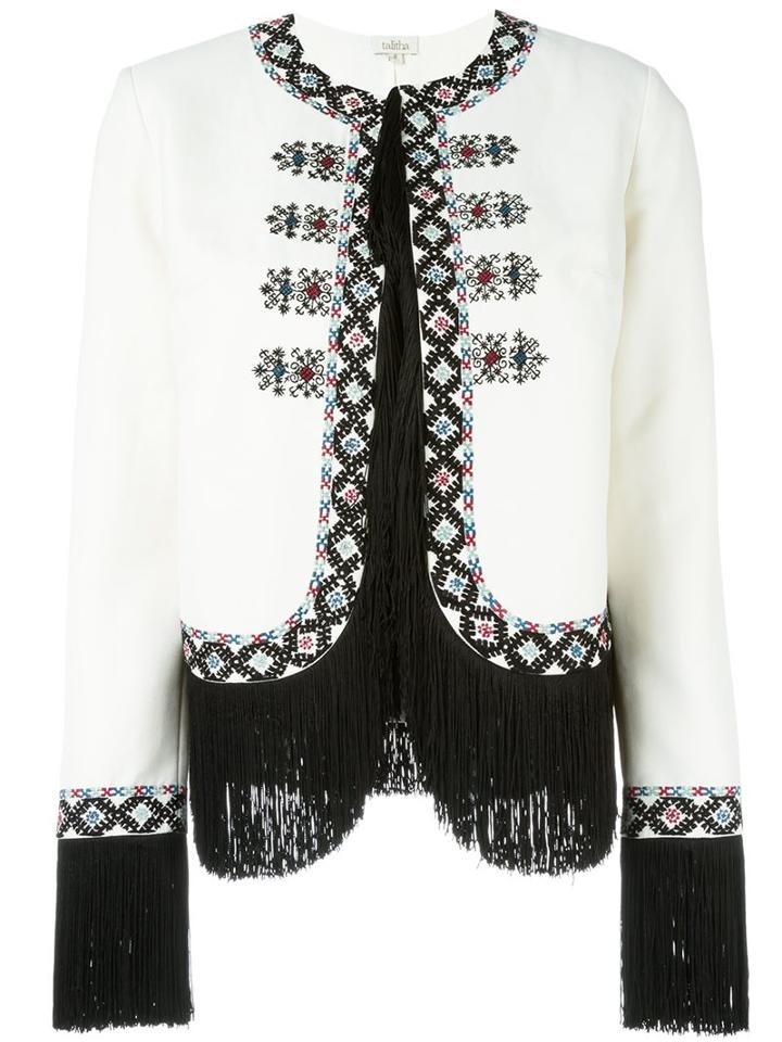 Talitha Embroidered Fringed Jacket, Women's, Size: Medium, White, Cotton/silk