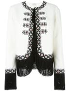 Talitha Embroidered Fringed Jacket, Women's, Size: Medium, White, Cotton/silk