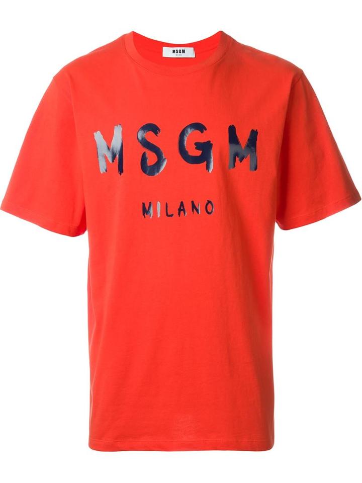 Msgm Logo Print T-shirt, Men's, Size: L, Red, Cotton