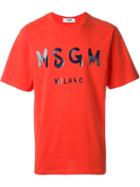 Msgm Logo Print T-shirt, Men's, Size: L, Red, Cotton