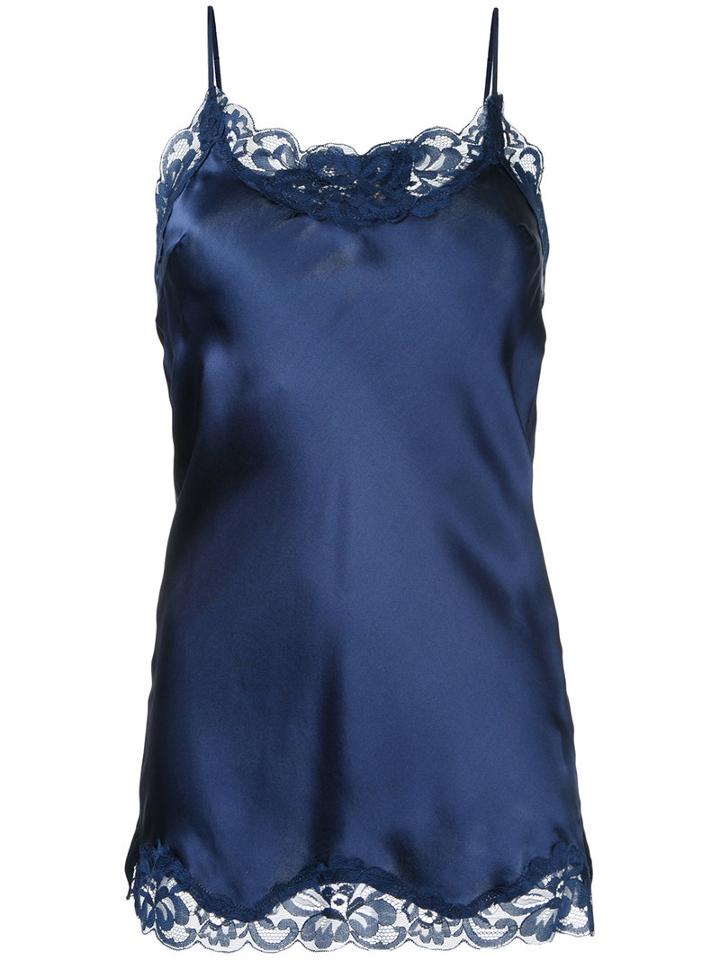 Gold Hawk - Lace Trim Cami Top - Women - Silk/nylon - Xl, Blue, Silk/nylon