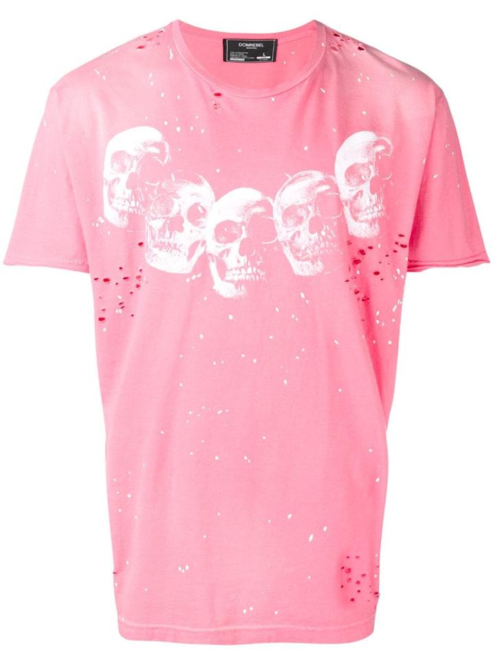 Dom Rebel Distressed Skull Print T-shirt - Pink