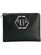 Logo Plaque Pouch - Men - Calf Leather/polyester - One Size, Black, Calf Leather/polyester, Philipp Plein