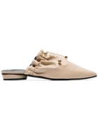 Reike Nen Cream Baloon Drawstring Leather Slippers - Neutrals