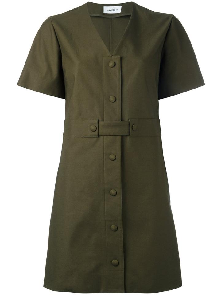 Courrèges V-neck Shirt Dress, Women's, Size: 40, Green, Cotton/spandex/elastane