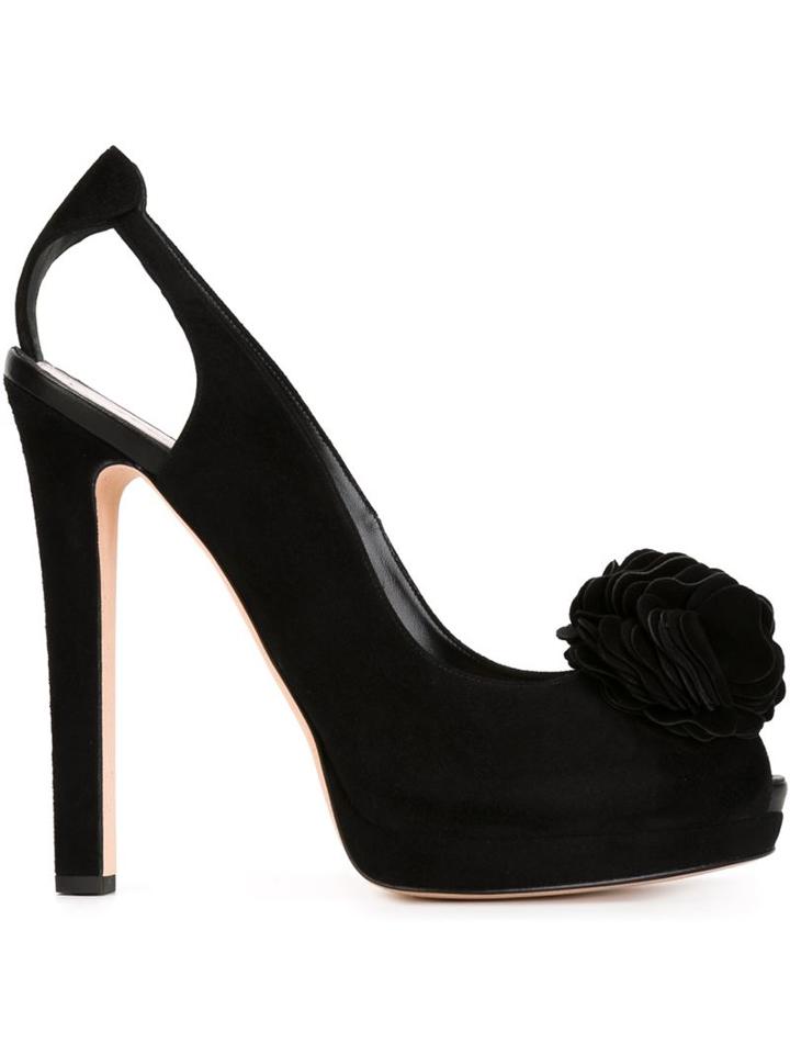 Alexander Mcqueen Flower Appliqué Pumps, Women's, Size: 36, Black, Leather