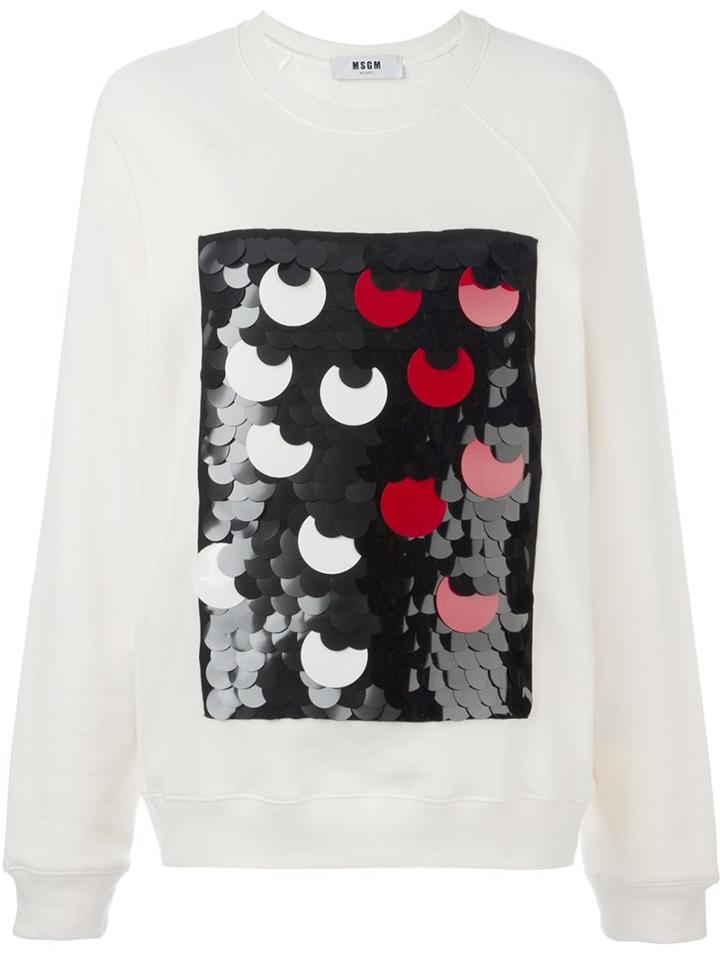 Msgm Sequinned Panel Sweatshirt, Women's, Size: Medium, White, Cotton/pvc
