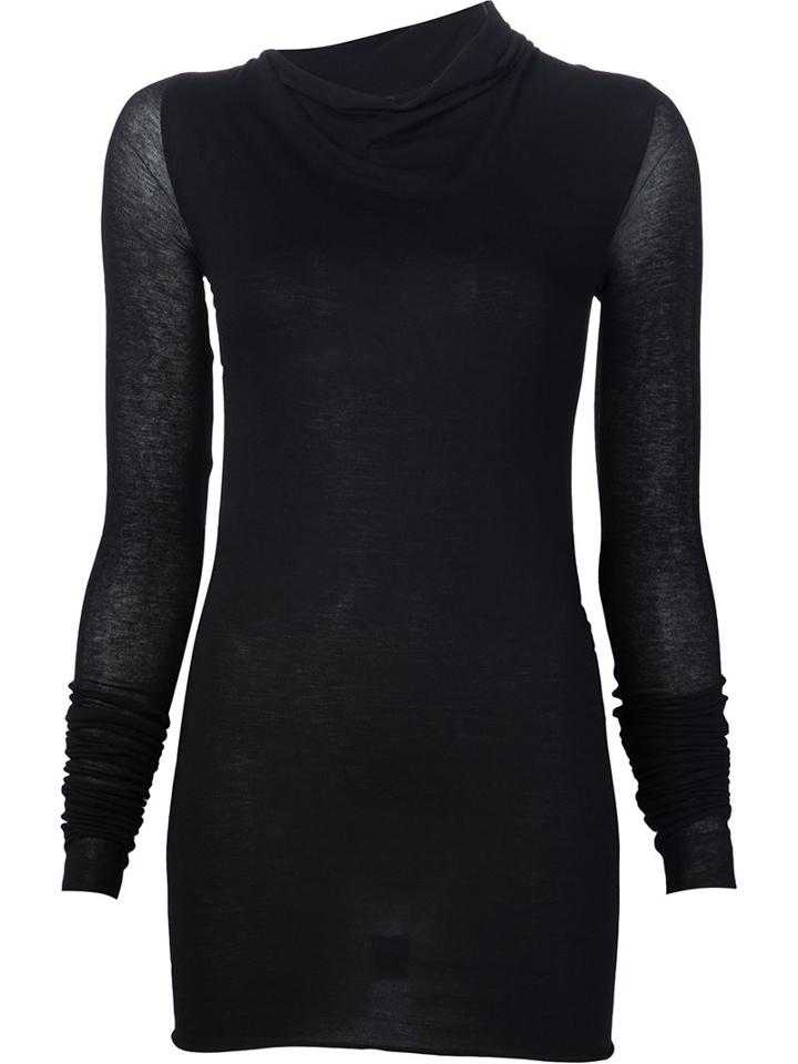 Rick Owens Lilies Semi Sheer Sleeve Asymmetric Roll Neck Knitted Top