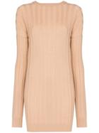 Plan C V-neck Ribbed Knitted Top - Neutrals