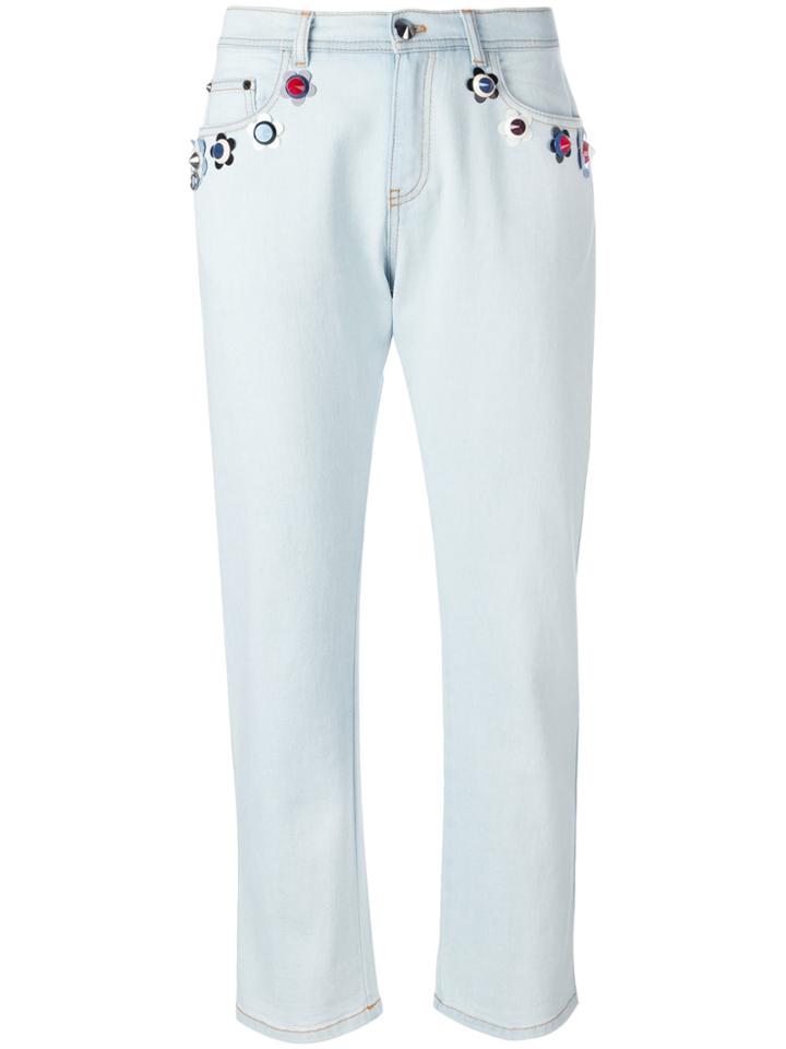 Fendi Floral Detail Stretch Denim Jeans - Blue