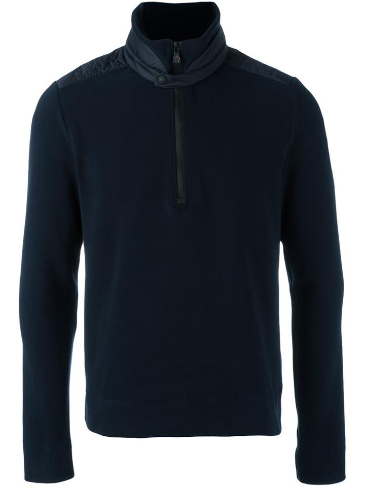 Moncler Grenoble Banded Collar Sweater, Men's, Size: Large, Blue, Polyamide/polyester/spandex/elastane