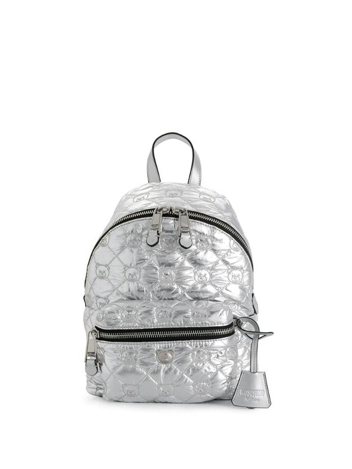 Moschino Metallic Quilted Teddy Bear Backpack - Silver