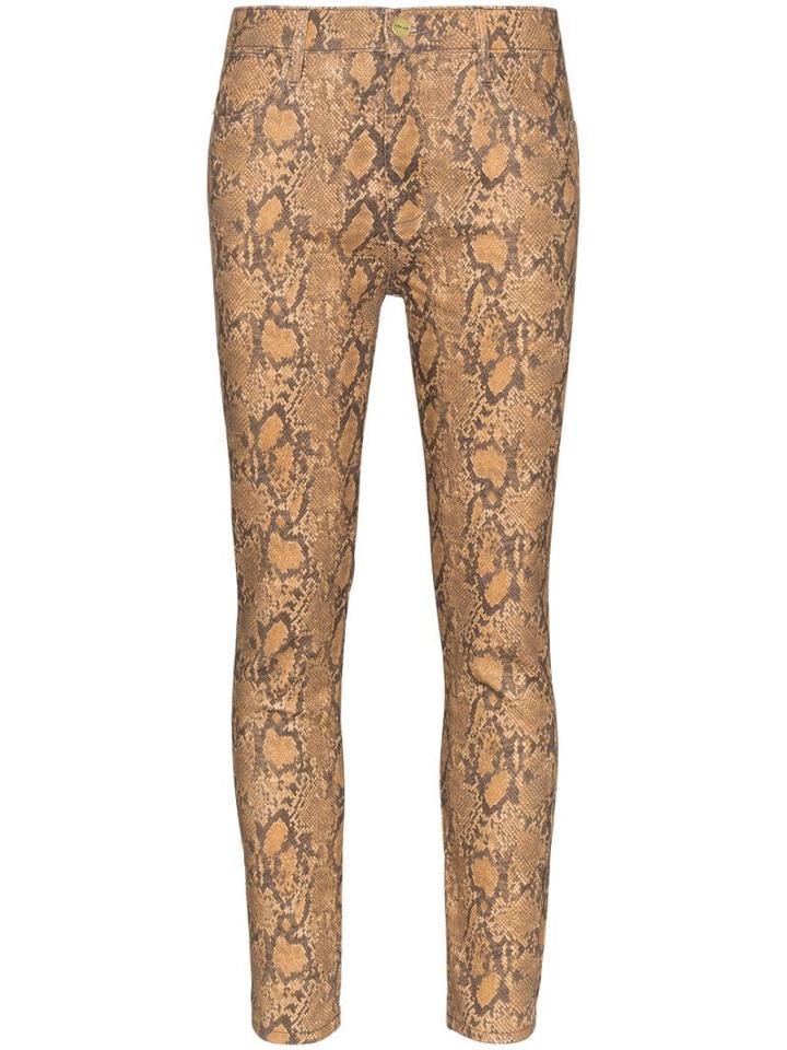 Frame High-rise Snake-effect Jeans - Brown