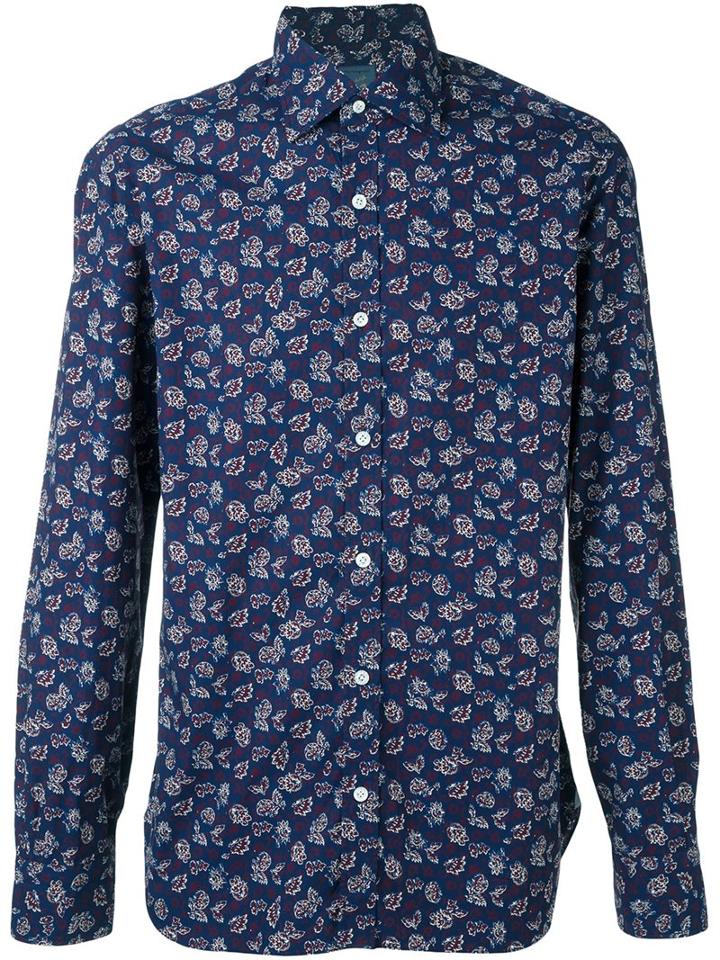 Barba Floral Print Shirt, Men's, Size: 42, Pink/purple, Cotton