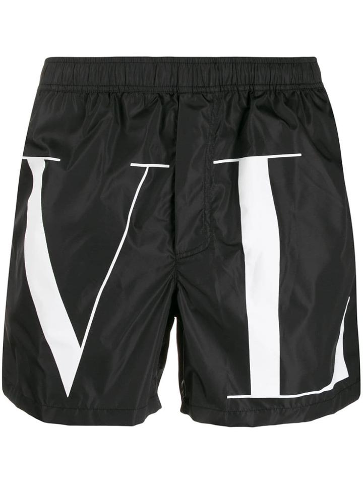 Valentino Logo Print Swim Shorts - Black