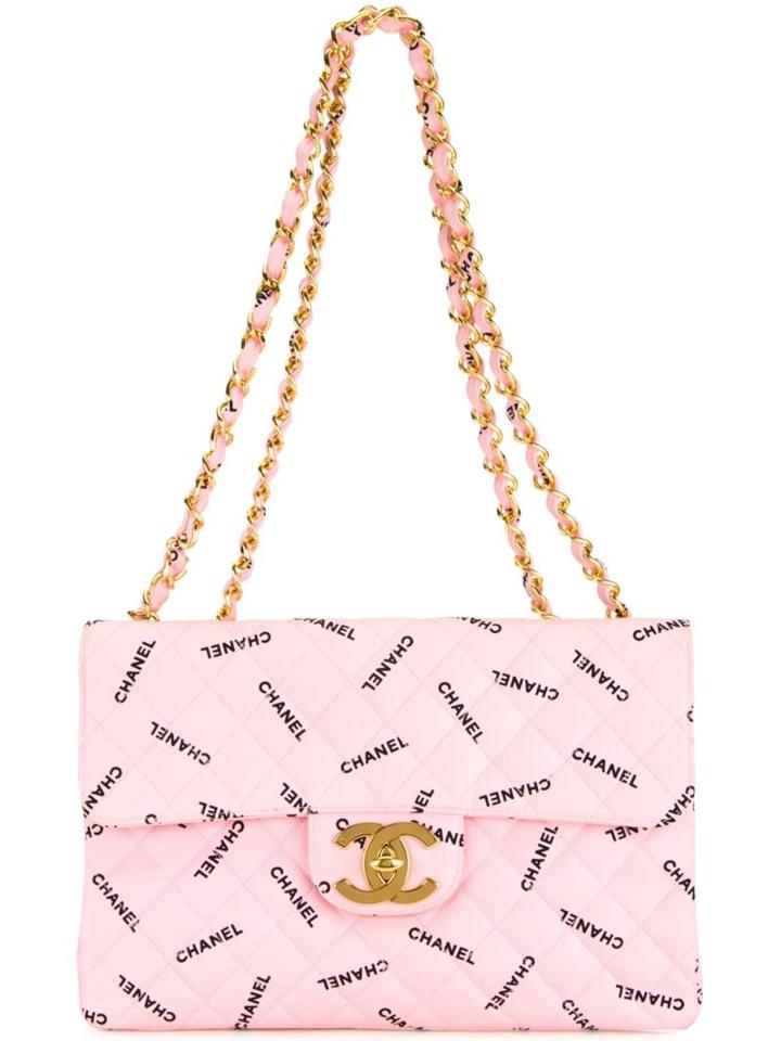 Chanel Vintage Printed Logo Quilted Bag, Women's, Pink/purple