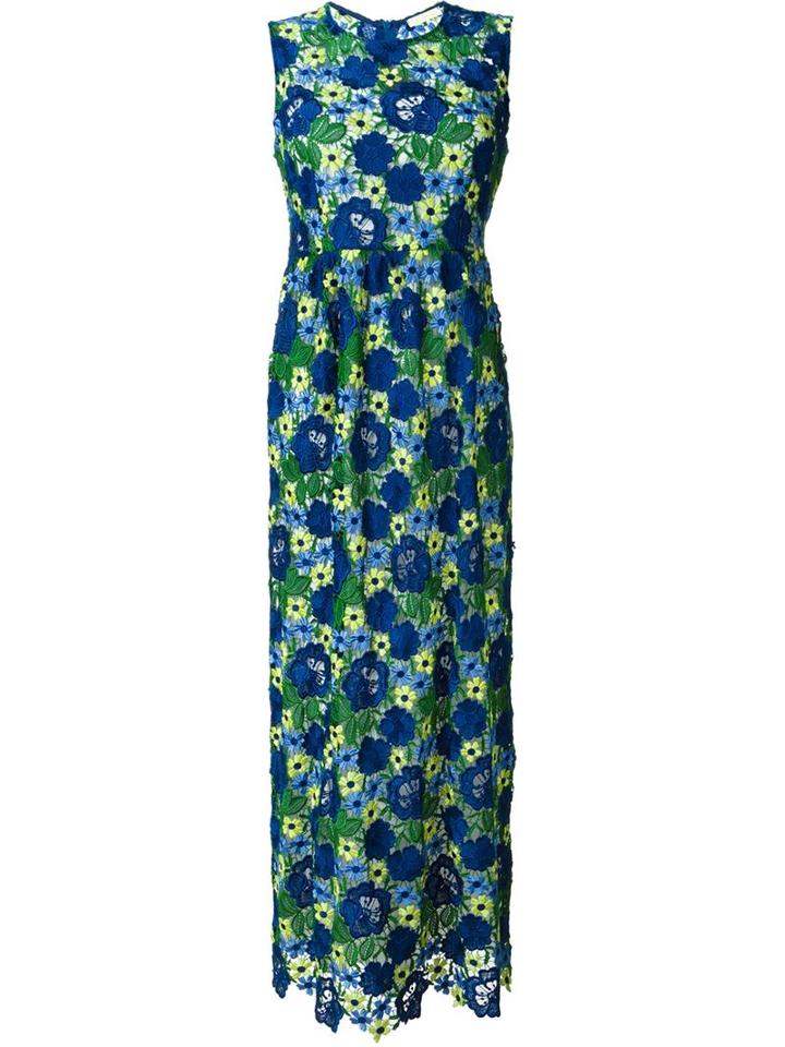 P.a.r.o.s.h. Floral Macramé Dress, Women's, Size: L, Blue, Polyester/cotton