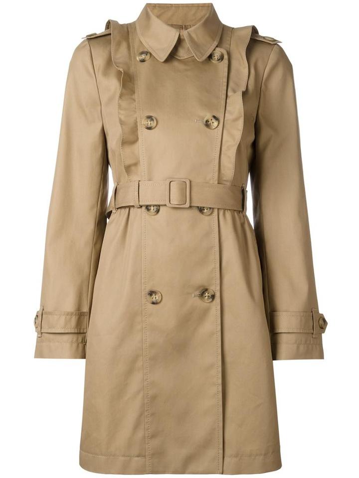 Red Valentino Ruffled Front Trenchcoat, Women's, Size: 44, Nude/neutrals, Cotton/polyamide/acetate/polyester