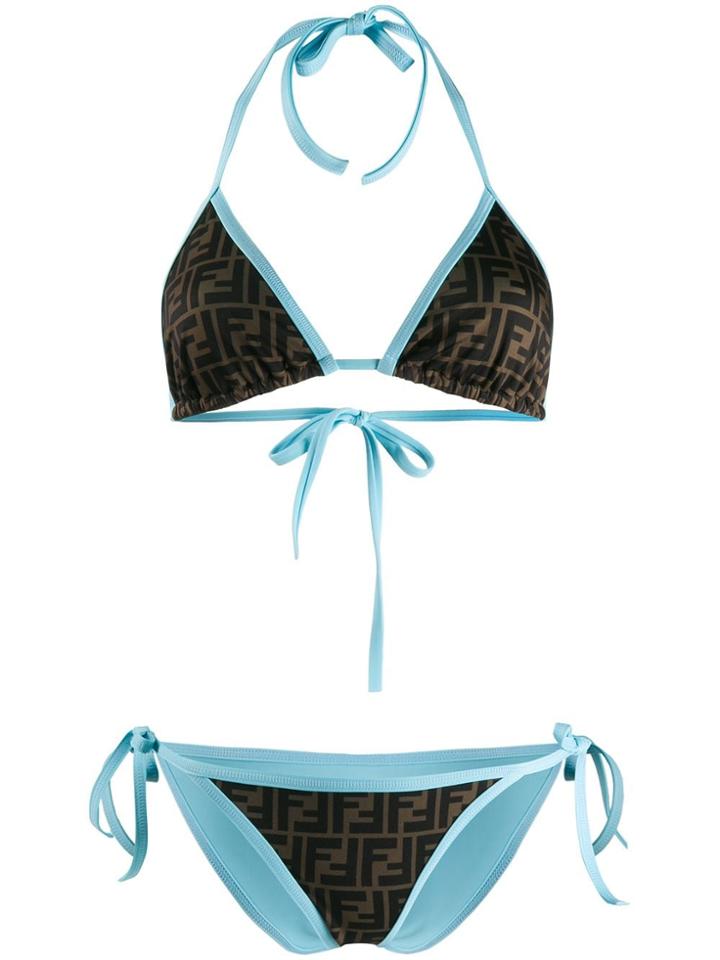 Fendi Reversible Ff Print Triangle Bikini - Brown