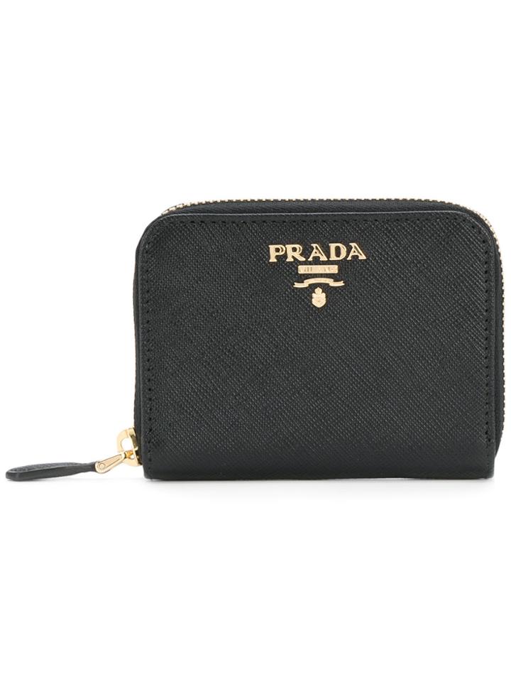 Prada Logo Plaque Zipped Card Case - Black