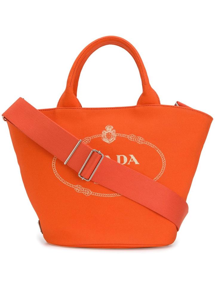 Prada Logo Shopper Tote - Orange