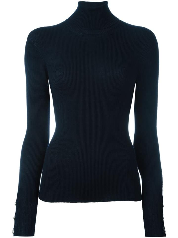 Versace Ribbed Roll Neck Jumper, Women's, Size: 42, Blue, Wool