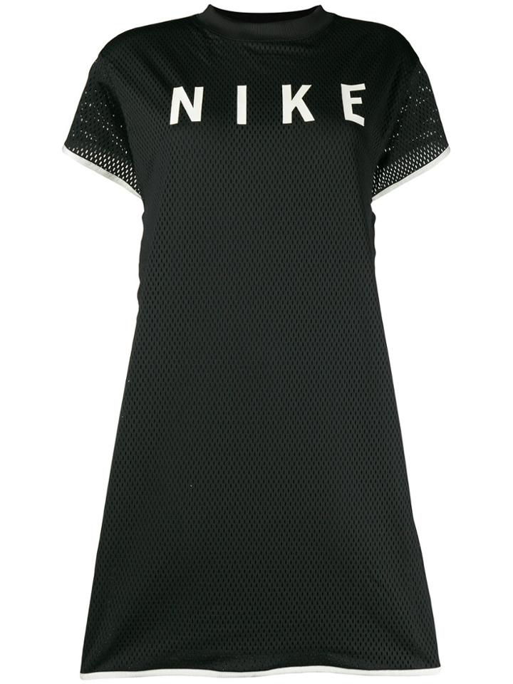 Nike Mesh Printed Logo Short Sleeved Dress - Black