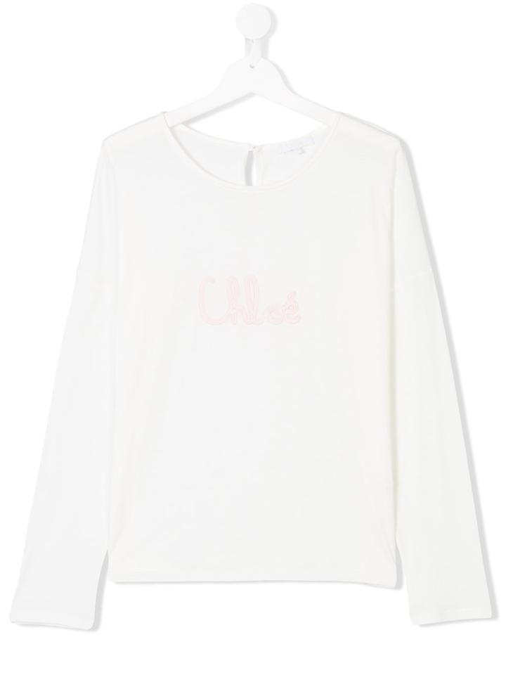 Chloé Kids Logo Print Blouse - White