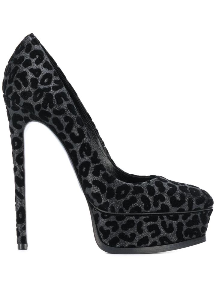 Casadei Metallic Leopard Stiletto Pumps - Black