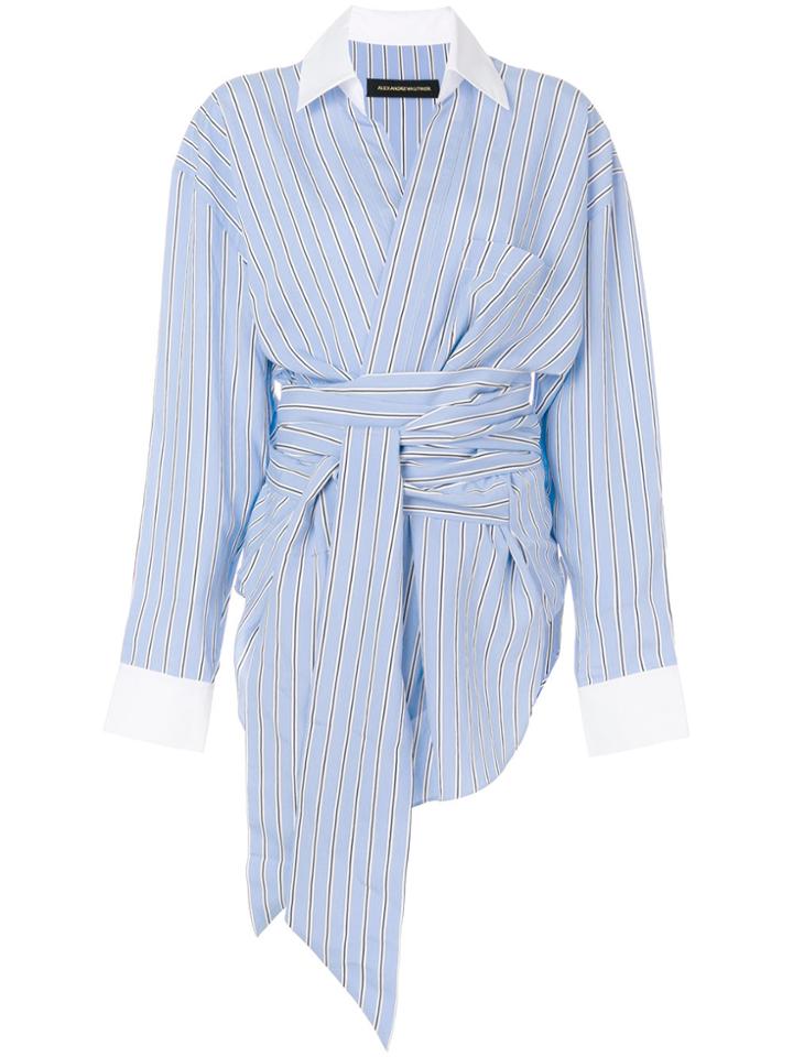 Alexandre Vauthier Striped Wrap Front Shirt - Blue