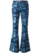 John Galliano Vintage Logo Print Flared Jeans, Women's, Size: 38, Blue