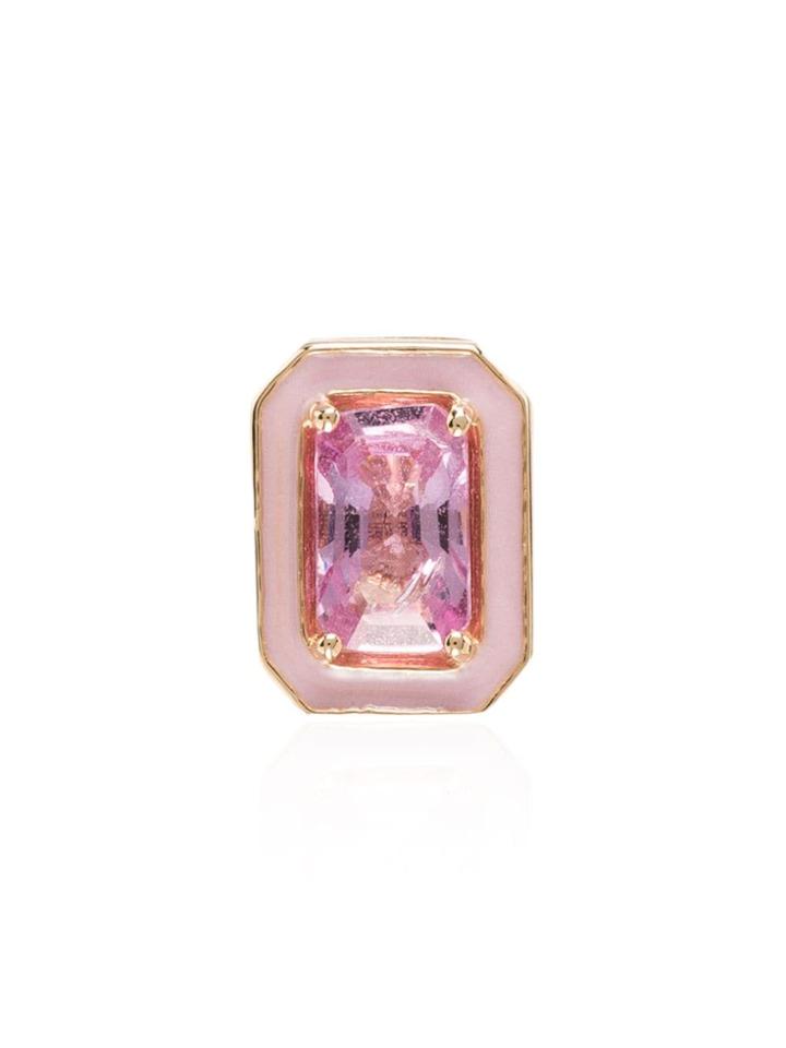 Alison Lou 14kt Yellow Gold Sapphire Stud Earring - Pink- Gold