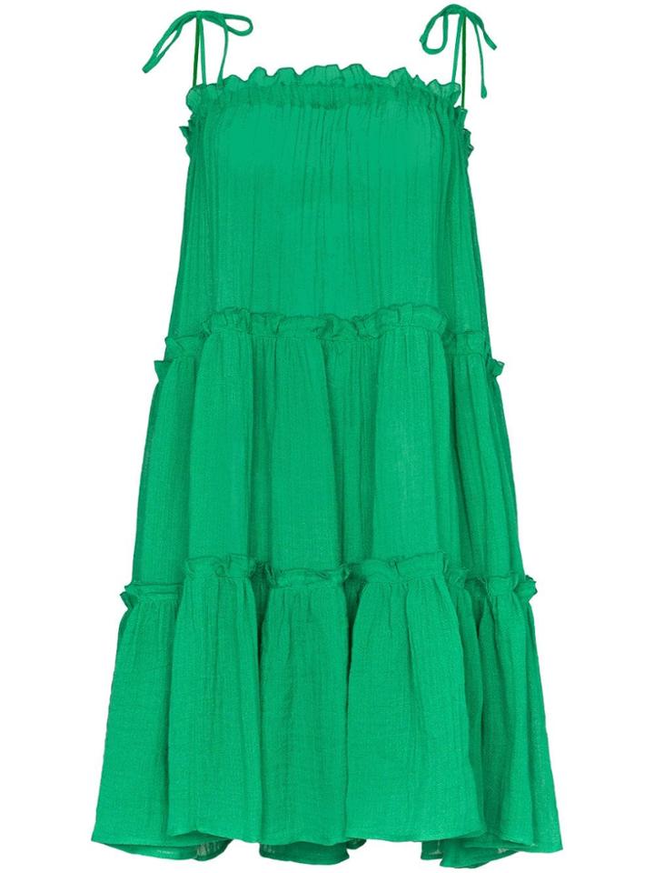 Lisa Marie Fernandez Ruffle Tiered Peasant Dress - Green