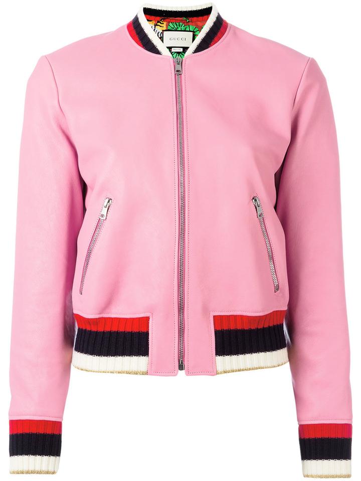 Gucci Blind For Love Bomber Jacket, Women's, Size: 42, Pink/purple, Leather/wool/polyamide/silk