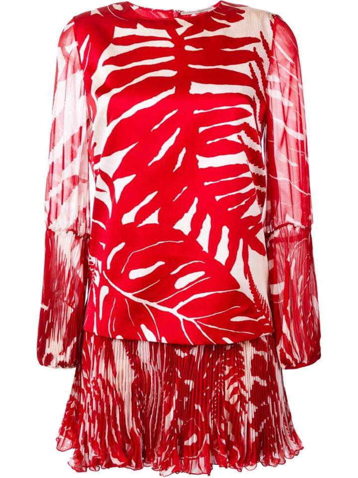 Ermanno Scervino Drop Waist Palm Print Dress, Women's, Size: 38, Red, Silk