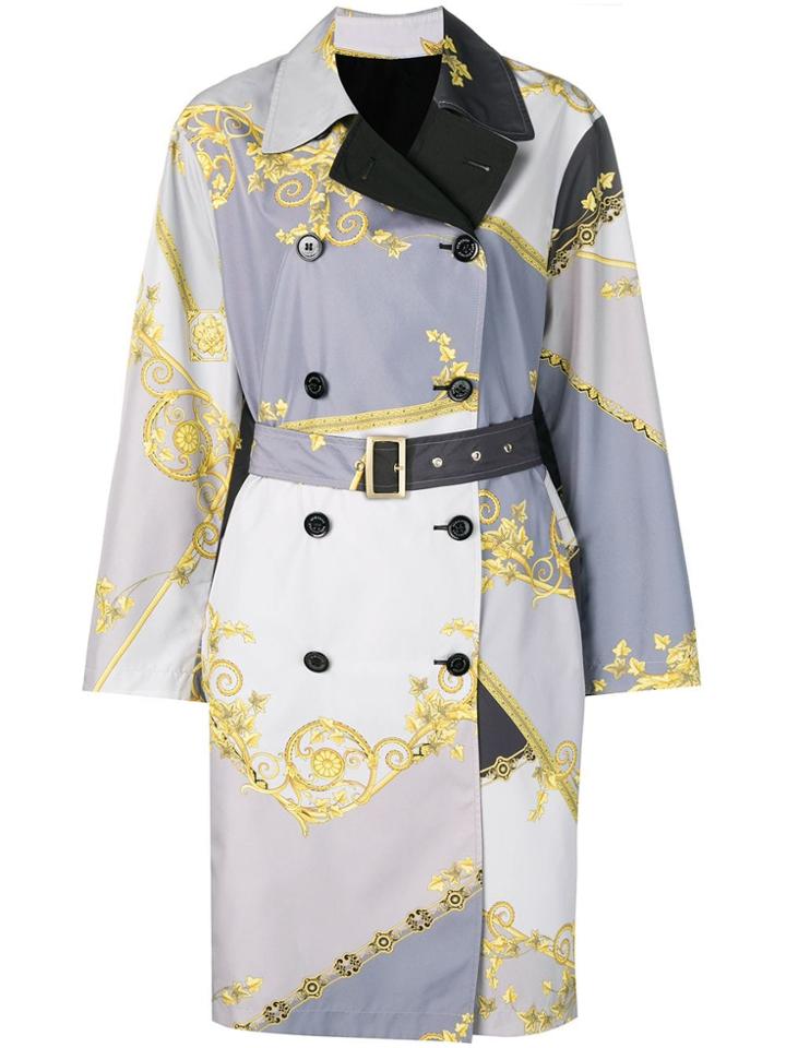 Versace Collection Baroque Print Reversible Trench Coat - Grey
