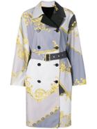 Versace Collection Baroque Print Reversible Trench Coat - Grey