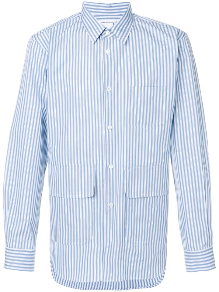 Comme Des Garçons Shirt Boys Oversized Pockets Striped Shirt - Blue