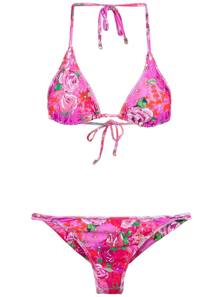 Amir Slama Rose Print Triangle Bikini Set - Unavailable