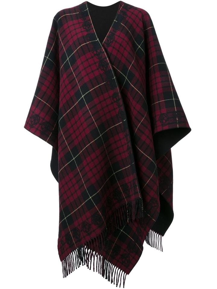 Alexander Mcqueen Tartan Skull Poncho, Women's, Red, Wool