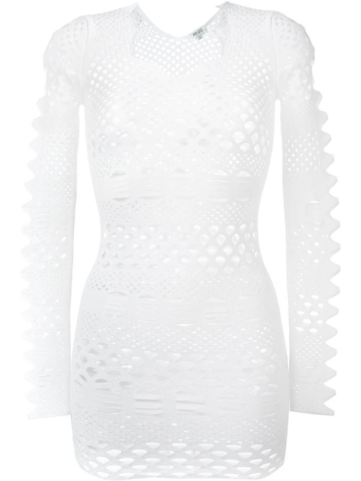 Kenzo Openwork Knit Lace Dress, Women's, Size: Large, White, Viscose/polyester