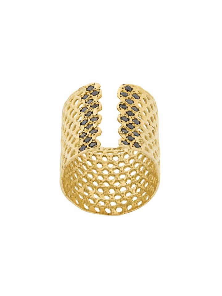 Lara Melchior Diamond Cuff Ring - Metallic