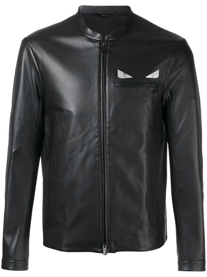 Fendi - 'metal Eye' Leather Jacket - Men - Lamb Skin/cupro/brass - 50, Black, Lamb Skin/cupro/brass