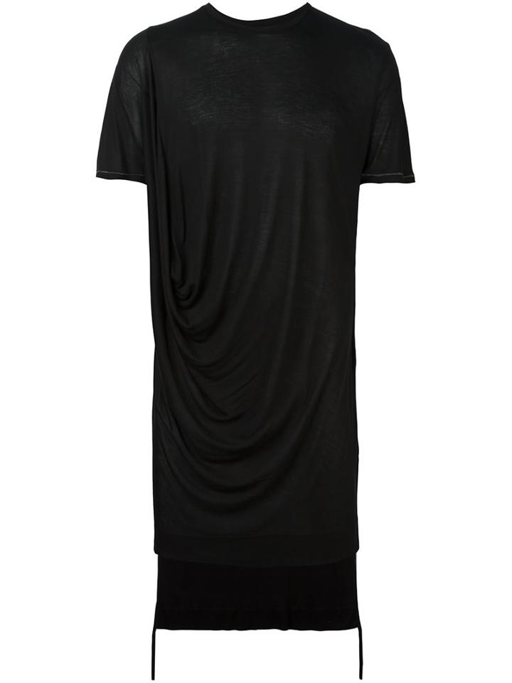 Tom Rebl Draped Detail Long T-shirt, Men's, Size: Large, Black, Modal/viscose/spandex/elastane