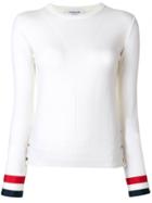 Thom Browne Grosgrain Tricolour Cuff Sweater - White