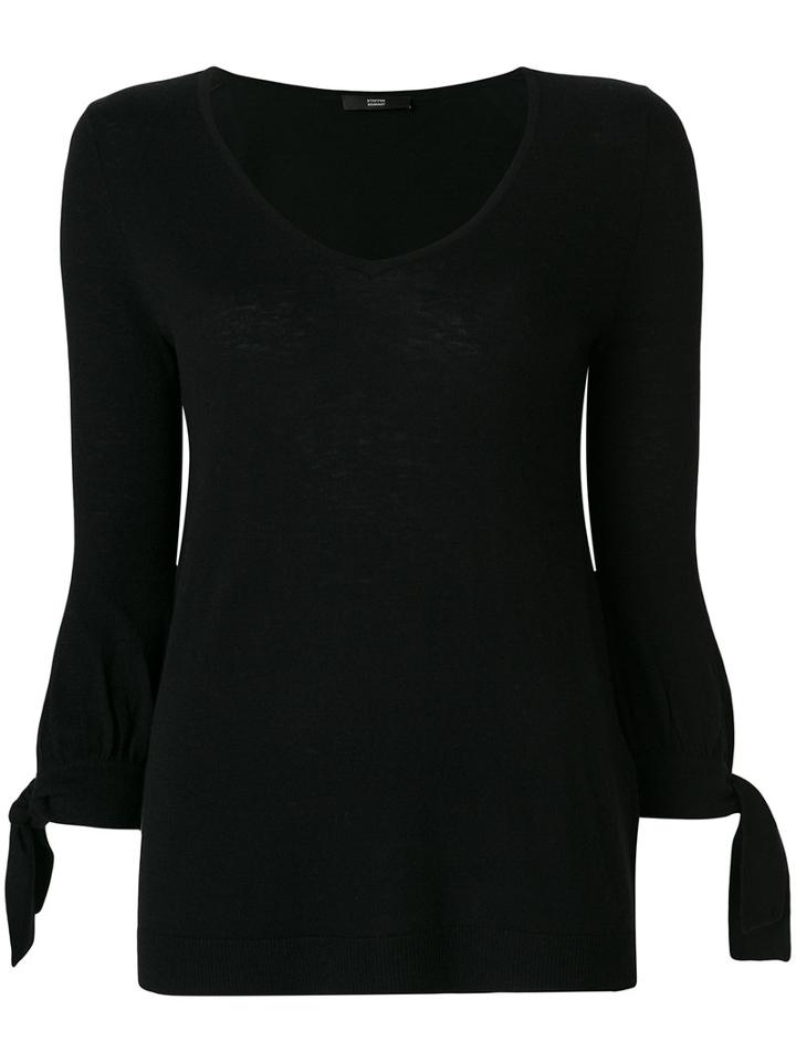 Steffen Schraut - Tied Cuffs Knitted Blouse - Women - Nylon/polyester/viscose/cashmere - 36, Black, Nylon/polyester/viscose/cashmere