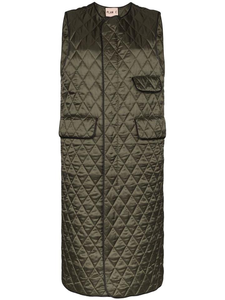 Plan C Long Quilted Gilet - Green